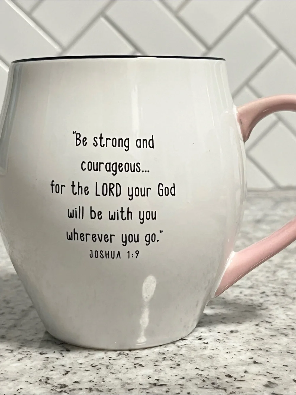 Lighthouse Christian Strength & Courage Joshua 1:9 Coffee Mug Pink Handle